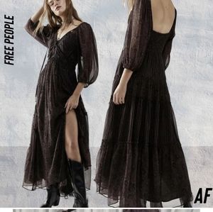 Free People You’re A Jewel Maxi Dress Black Pink Floral Pattern V-neck Boho M